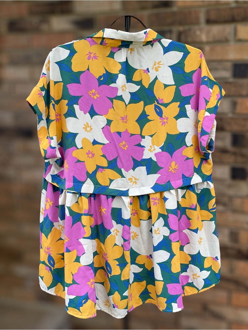 Entro XL Colorful Floral Print Collared Babydoll Blouse Tunic Top - Picture 2 of 6